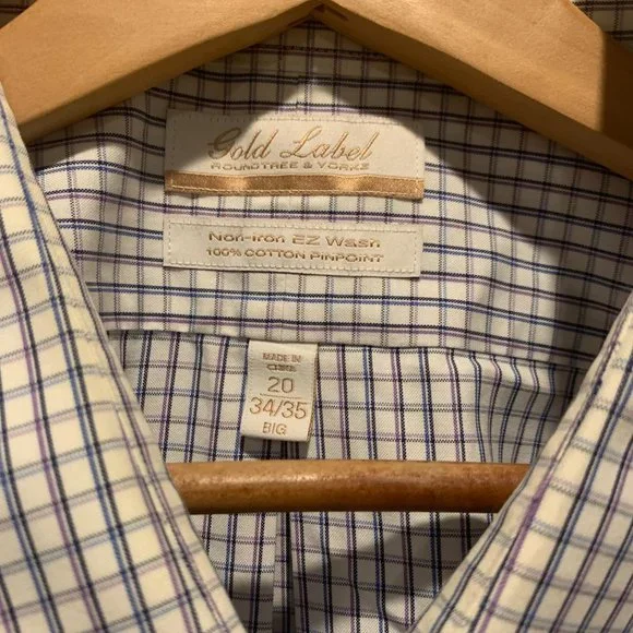 Roundtree & Yorke Gold Label Button Up Shirt, Plaid, 20 34/35 - Picture 2 of 4